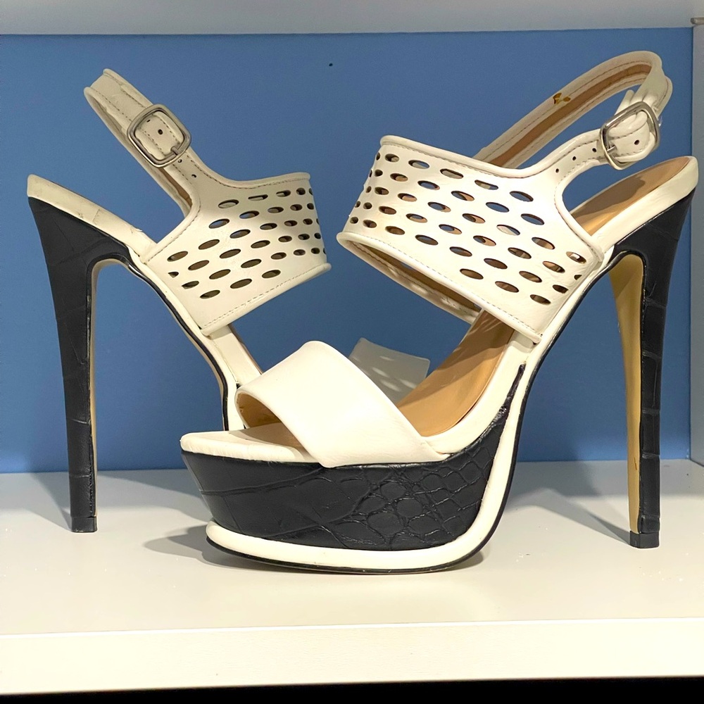 Black & White Textured Platform Stiletto Sandal